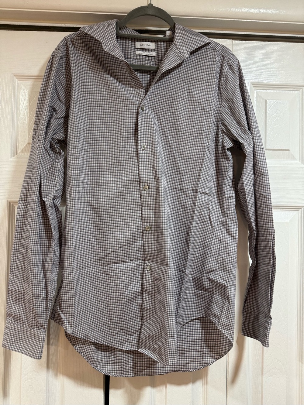 Calvin Klein Men’s Gray and White Micro-Check Dress Shirt